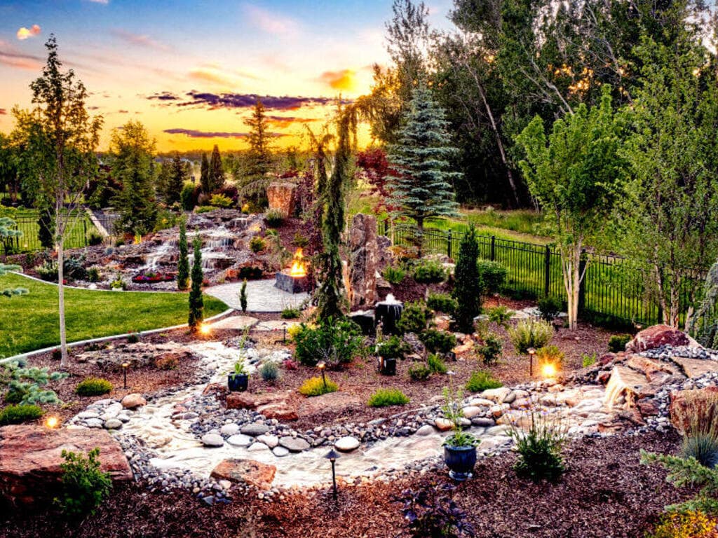 Outdoor fire pit at dusk